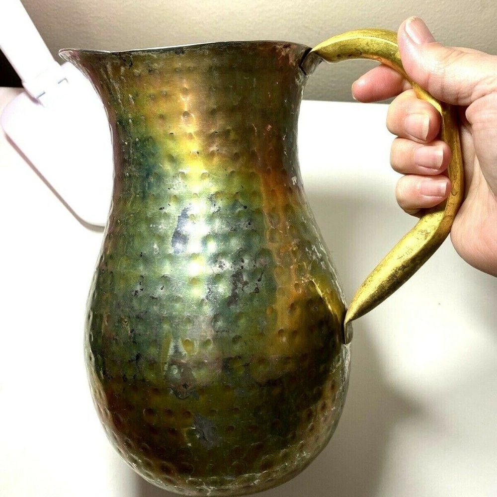 Vintage ODI 7 Hammered Metal Pitcher 9" Tall  Pl